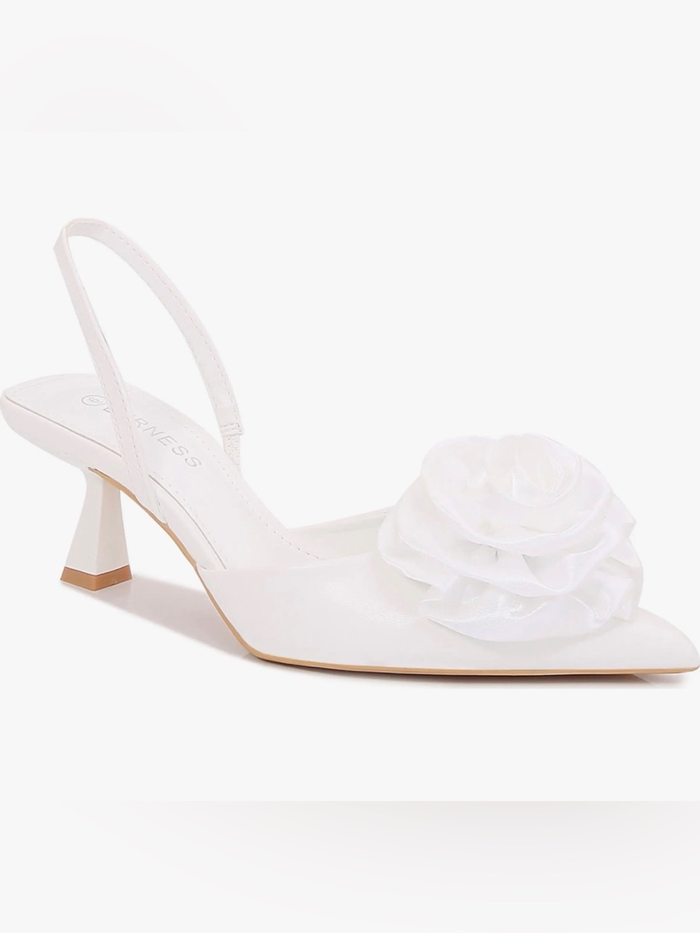 Camellia Satin Rose Slingback Kitten Heel Pump In white Sz 6.5